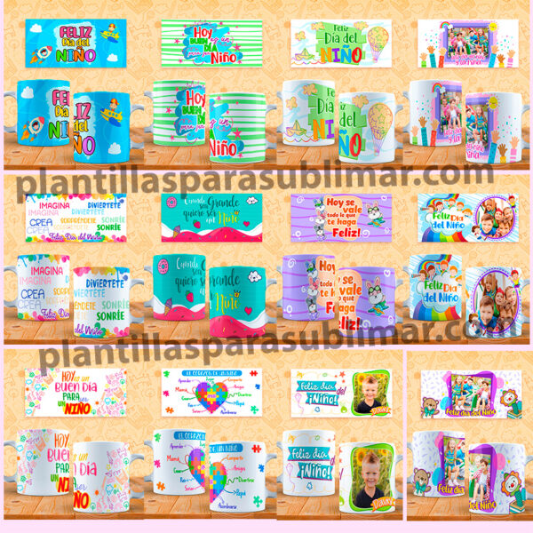 Plantillas dia del niño pack tazas Plantillas para sublimar