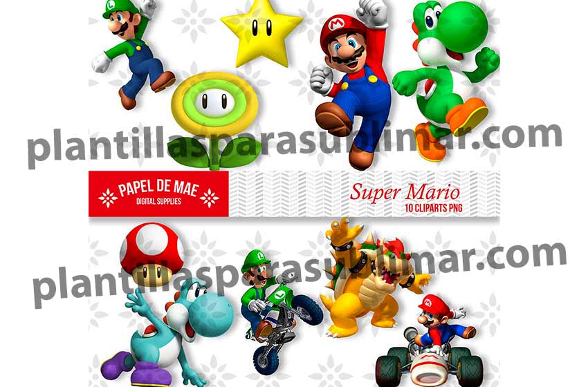 Super Mario 12 Papeles Digitales Plantillas Para Sublimar