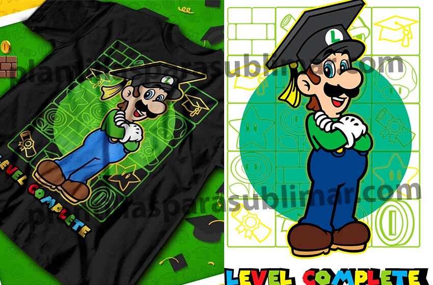 Luigi Level Complete Graduado Plantilla Plantillas Para Sublimar