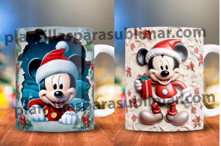 Mickey navideño 3D Tazas Plantilla Plantillas para sublimar