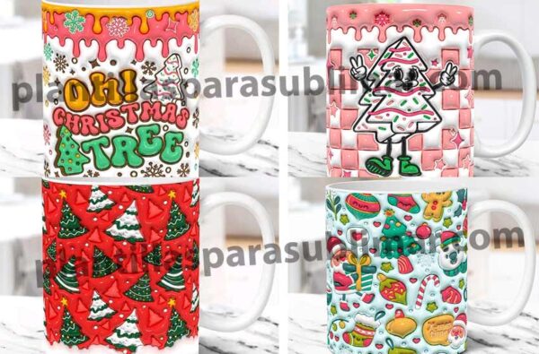 Plantillas Tazas D Efecto Inflado Navidad Plantillas Para Sublimar