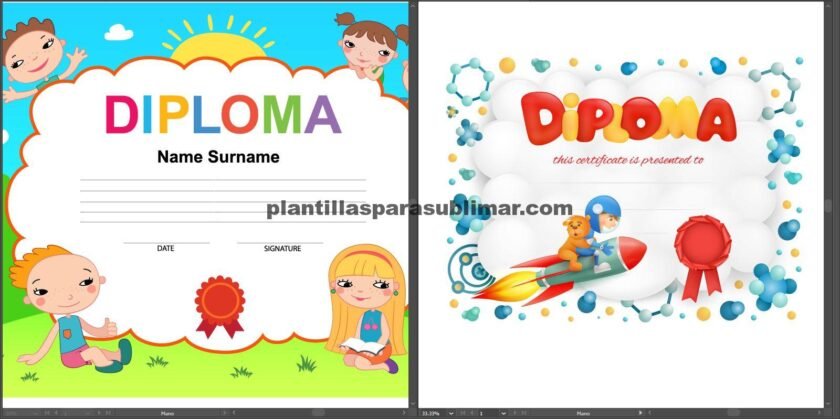 Diplomas para niños, Sublimación  placas, azulejos, cojines.