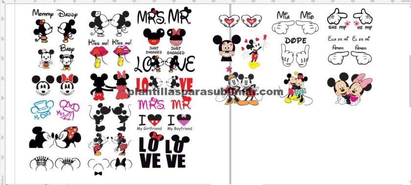 pack san valentín Mickey & Mimi, Sublimación, Vectores