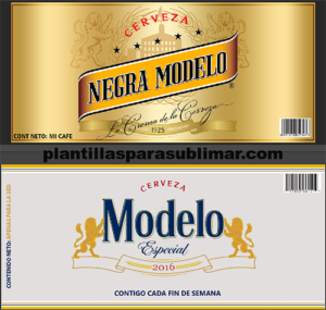 Etiquetas de cerveza, modelo y negra modelo, sublimación tarros y tazas