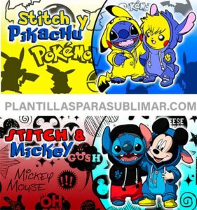 Stich-Pikachu-Mickey-Plantillas-Tazas