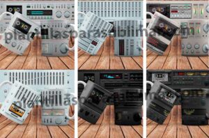 Consolas-aparatos-audio-plantillas-tazas