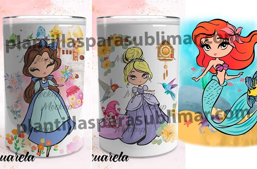  Princesas-Disney-Acuarela-Ariel-Cenicienta