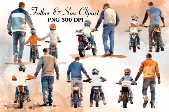 padre e hijo motocicleta Acuarela PNG