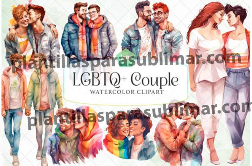 LGBTQ parejas Clipart Acuarelas