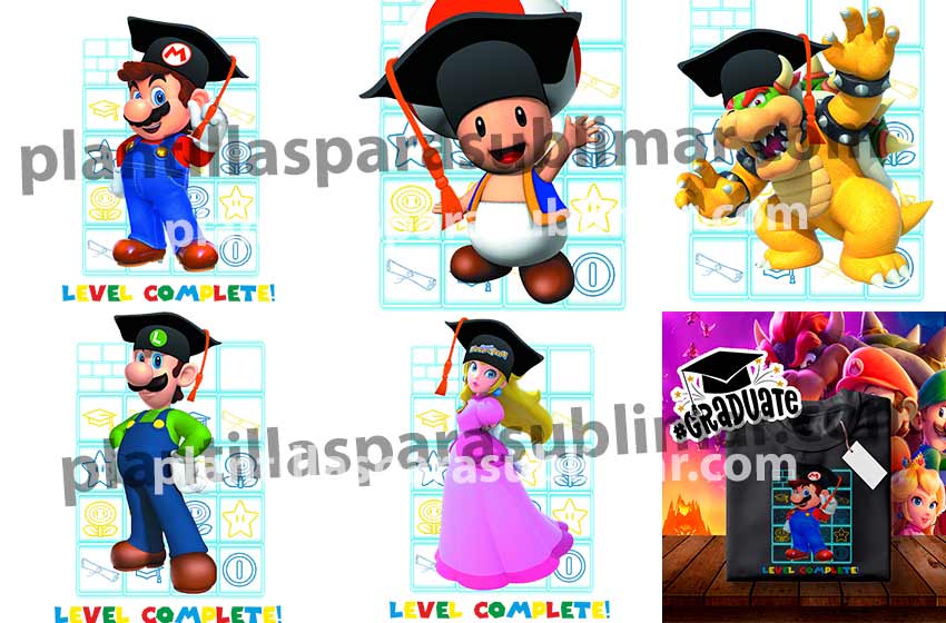 Mario-y-sus-amigos-Graduaciones-Vector-Plantilla