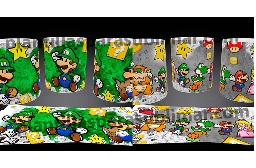 Luigi-Mario-y-sus-Amigos-Plantillas-Tazas