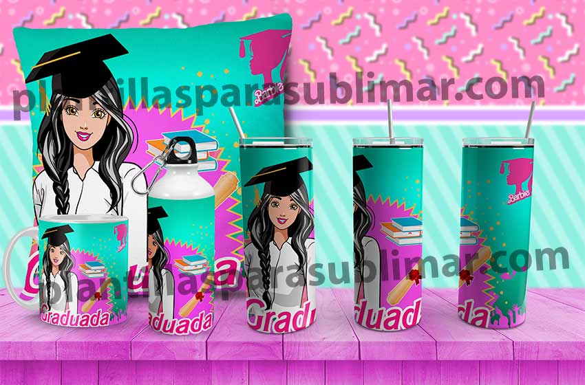 Plantillas-Barbie-Graduada-Taza-Tumbler