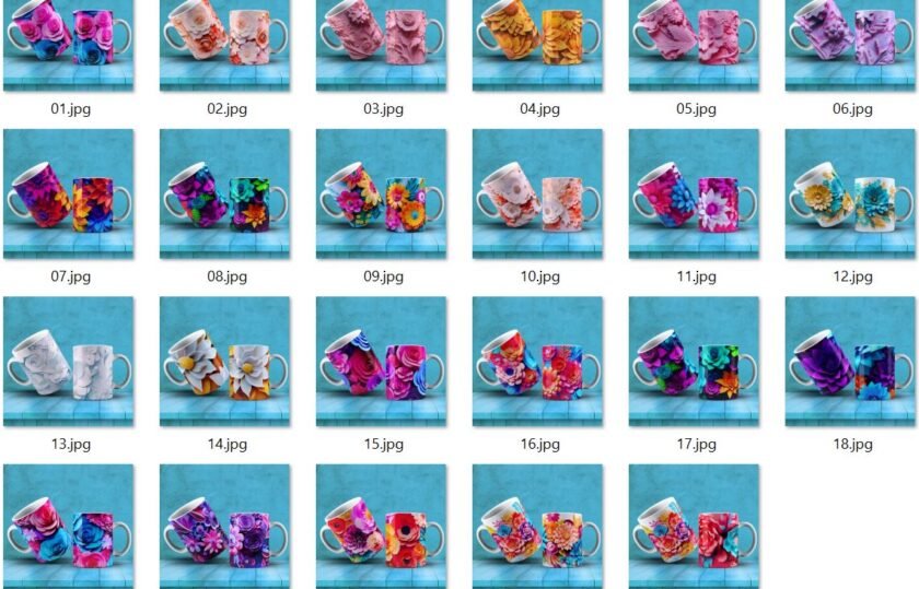 120 Plantillas Flores Efecto 3D Tazas
