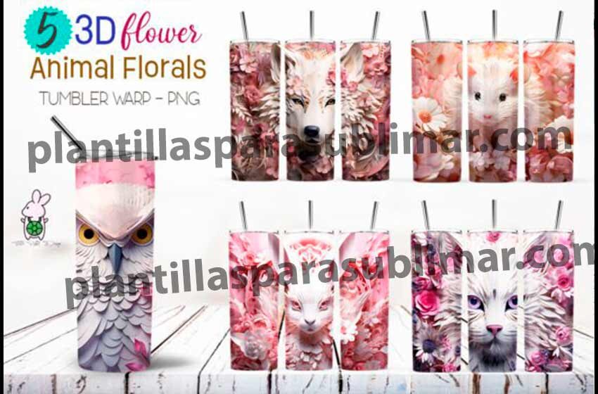 Animales-Flores-Efecto-3D-Plantillas-Tumbler