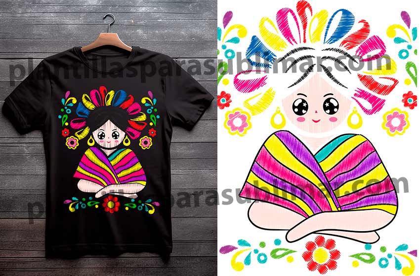 Muñeca-Mexicana-Chal-Vector-PNG