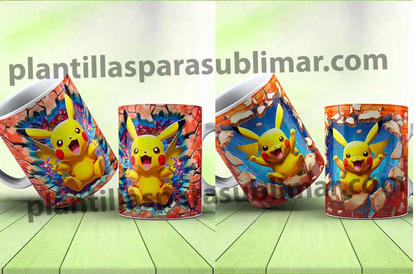 Pikachu-efecto-3D-pared-Plantillas-taza