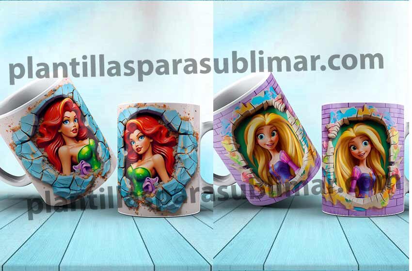 Plantillas-3D-Princesas-Disney-tazas