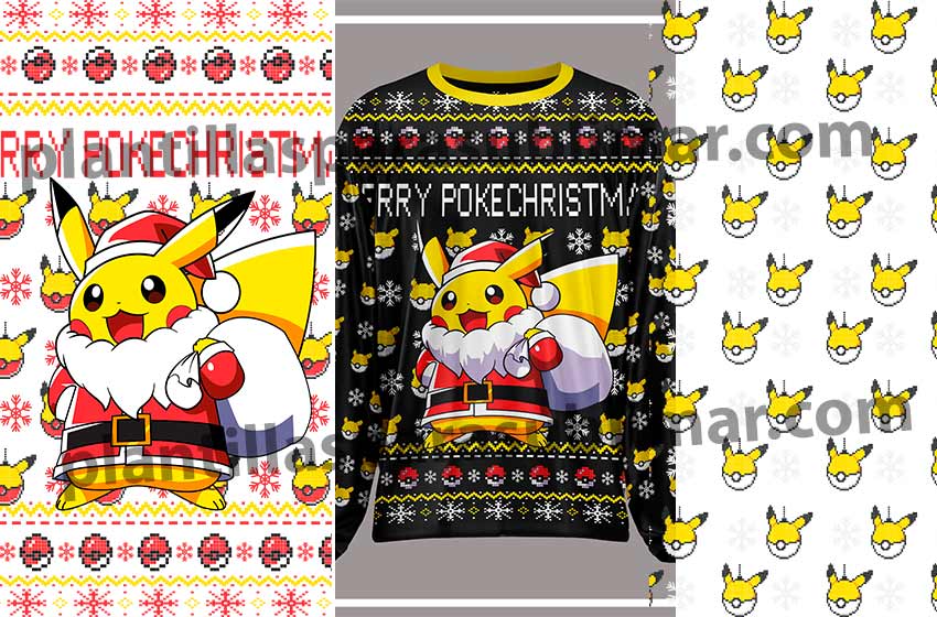 Ugly-Sweater-pikachu-vector-Patron