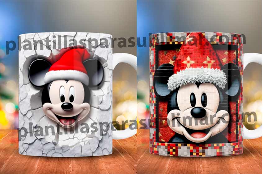 Mickey-navideño-efecto-3d-Plantilla-Taza