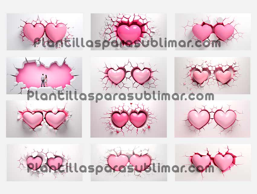 Corazones-3D-Plantillas-tazas-Pared