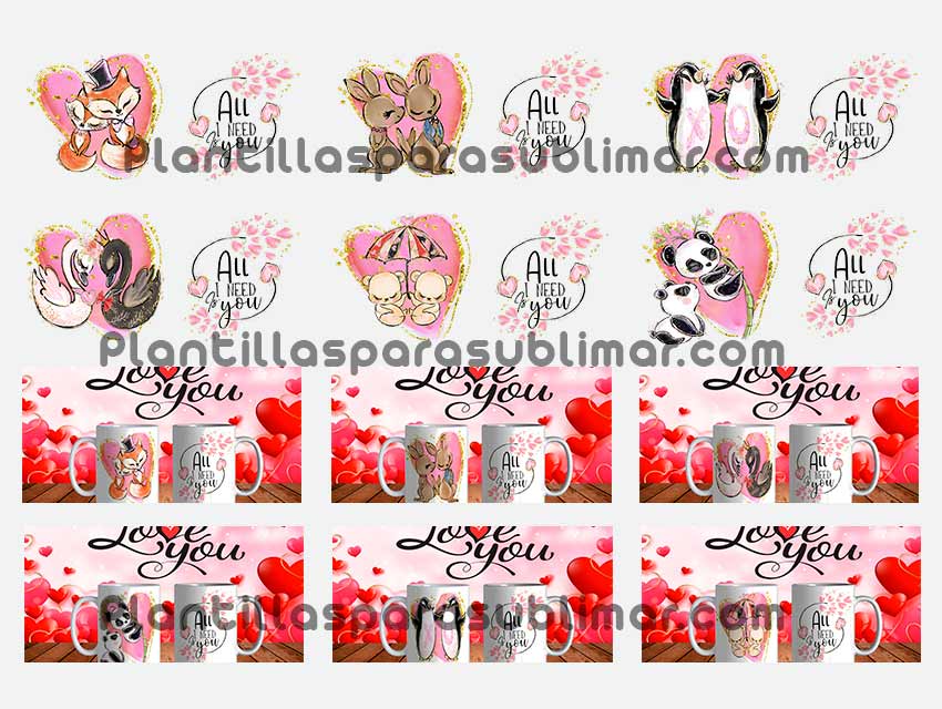 Plantillas-Animales-Enamorados-Tazas