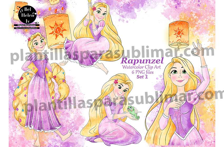 Princesa rapunzel clipart png acuarela