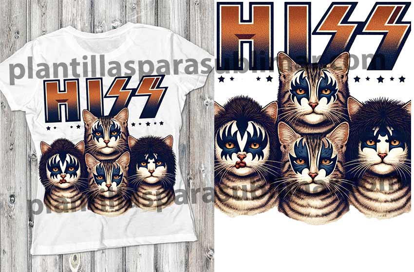 Hiss Cat rock Kiss PNG Dtf sublimacion