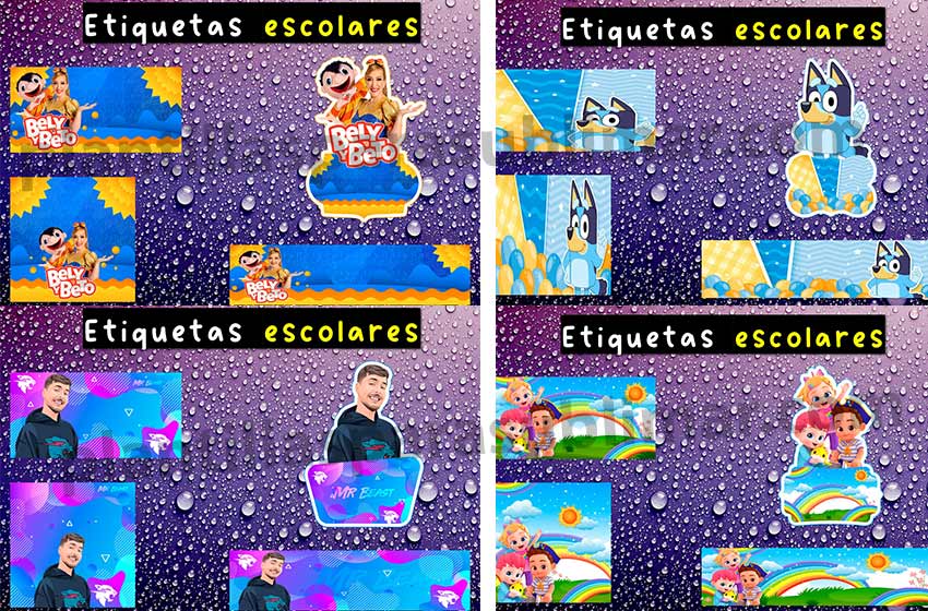 Etiquetas escolares Bluey Bely beto imprimible