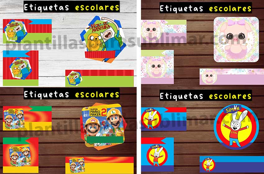 Etiquetas escolares Infantiles Caricaturas