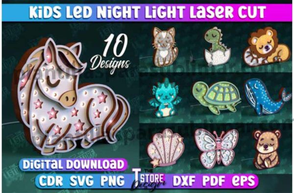 Lamparas Luces Led Ni Os Corte Laser Plantillas Para Sublimar