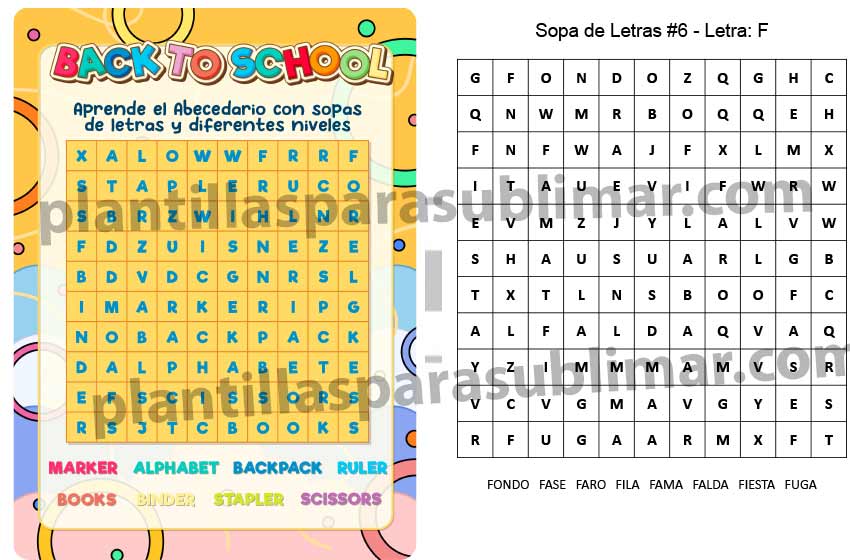 Sopas de letras para aprender abecedario