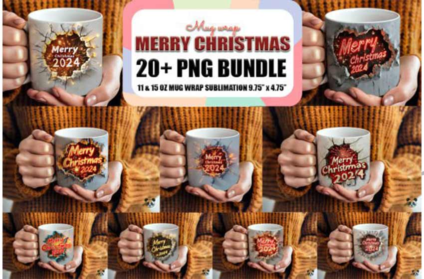 20 Plantillas Merry Christmas 3d taza