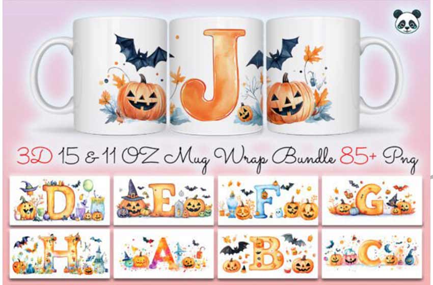 85 plantillas Halloween Alfabeto Tazas