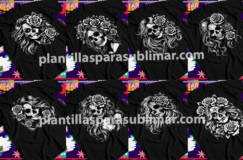 Catrinas-Blanco-y-negro-pack-png