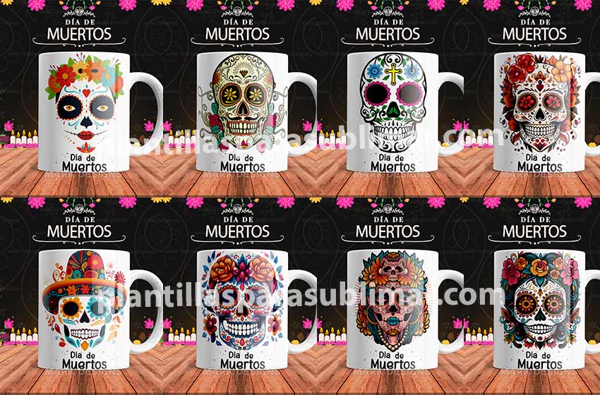 Dia de muertos calaveras catrines tazas