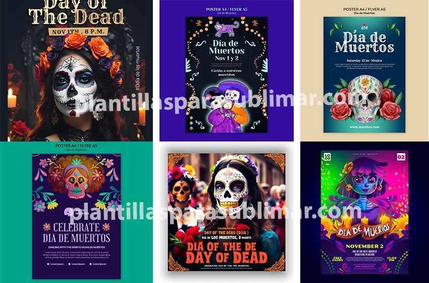 Flyer-Carteles-Social-Media-plantilla-Dia-de-muerto