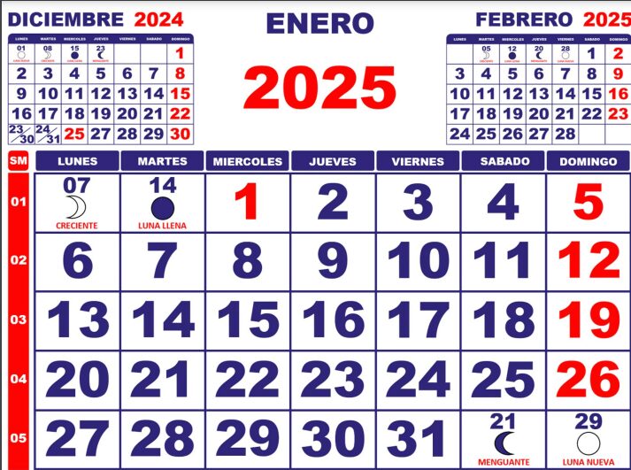 calendario 2025 Imprimible Semanal