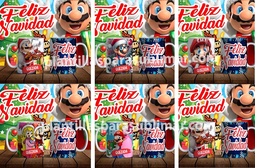 Mario-Feliz-Navidad-Plantilla-taza