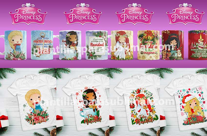 Princesas Navidad taza playera Sublimar