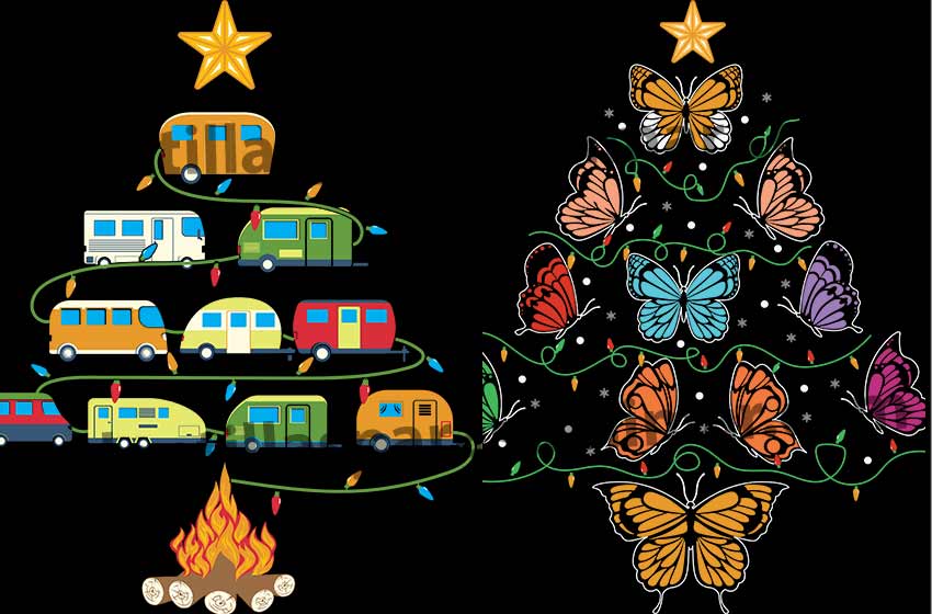 Arbol-navidad-Mariposas-camion-vector