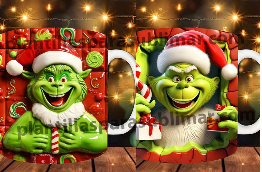 Plantilla-Grinch-Efecto-3D-Tazas