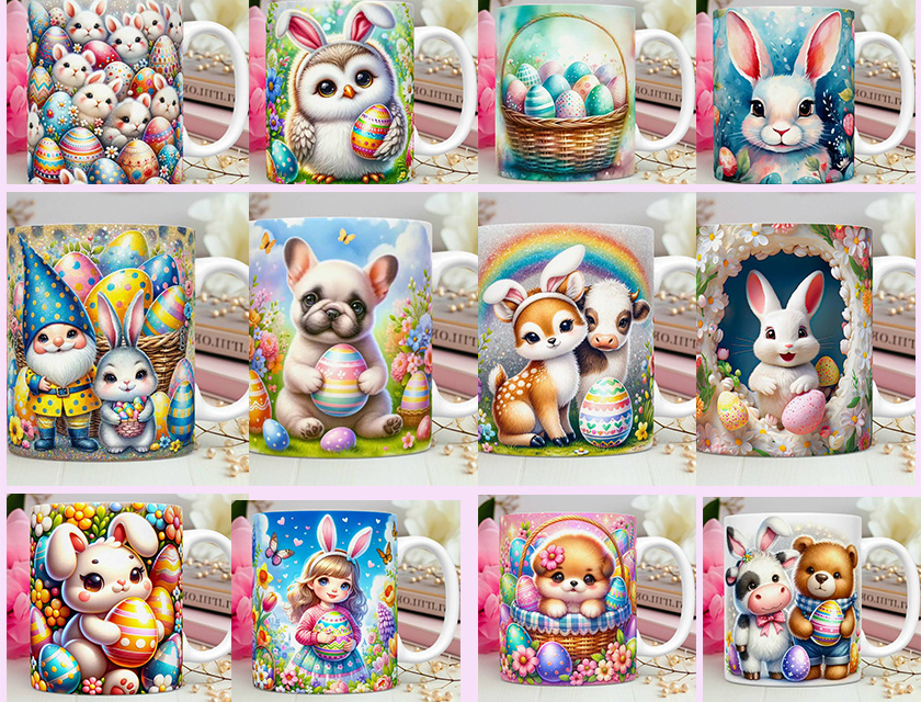 36 Plantillas Animalitos pascua conejo taza