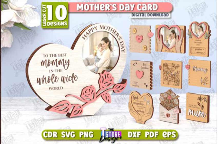 Tarjetas adornos dia la madre corte laser