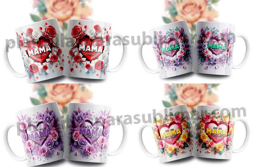corazones-3D-Plantillas-taza-madre