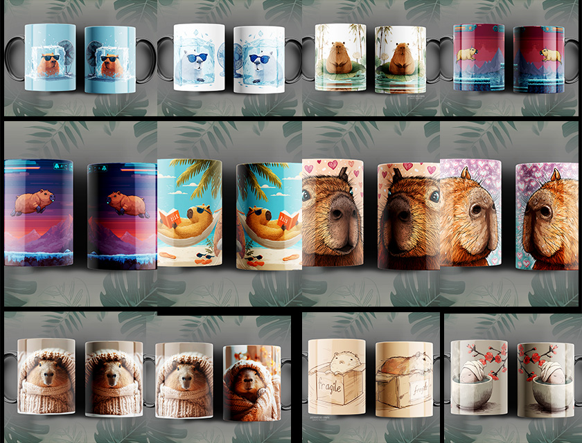 14 diseños capibaras plantilla taza