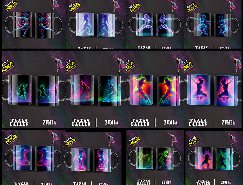 baile zumba Neon plantillas tazas