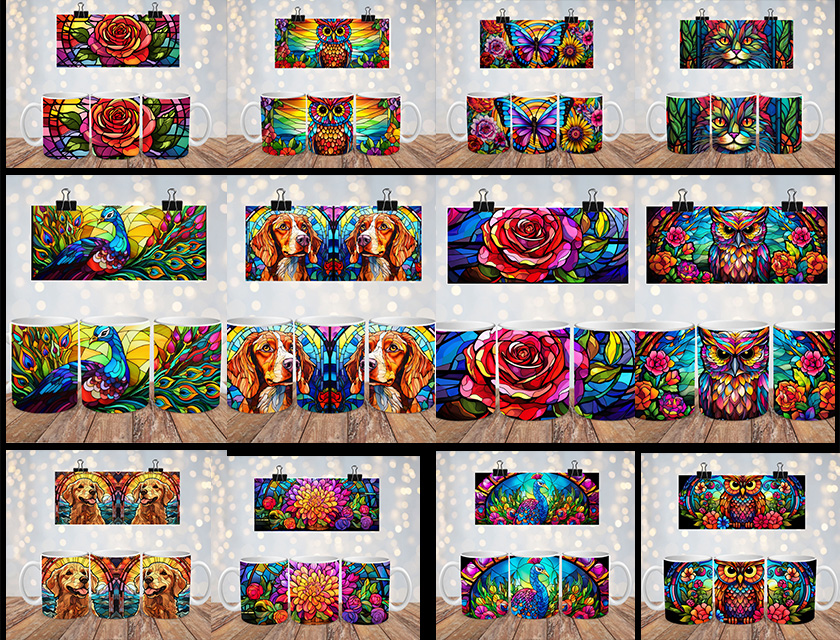 flores-animales-vitrales-plantillas-coloridas