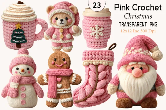 23 Diseños Navideños estilos tejidos a crochet PNG