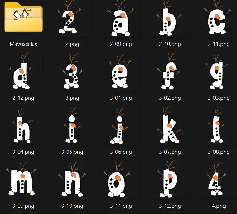 Abecedario Hombre Nieve Alfabeto Mayusculas Minusculas Numeros