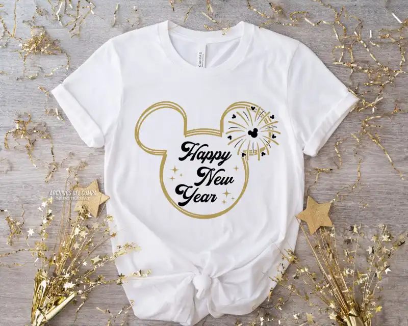 Año Nuevo Mickey Minnie CABEZA 2 diseños playera